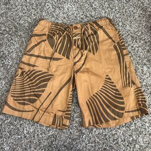 Closed Tie Waist Zip Up Neutral Tropical Abstract Printed Shorts Sz 26